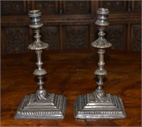 Pair of Fine Georgian Silverplate Candlesticks