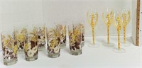 (4) Giraffe Painted Goblets & (8) Floral Glasses