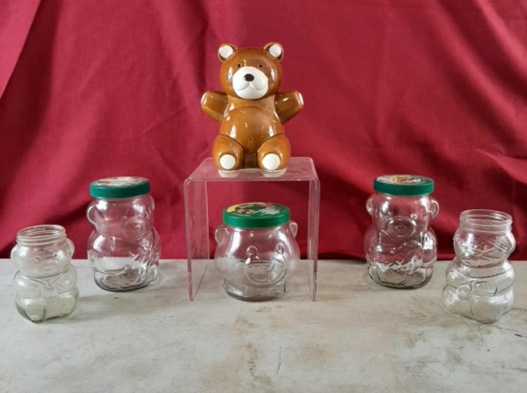 Glass Kraft peanut butter bear jars and bear