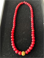 Old Red Glass Bead Necklace