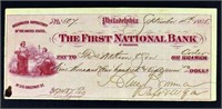 1865 Philadelphia First National Bank Check