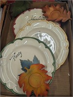 Lot of fall decor plates candle leaf holders