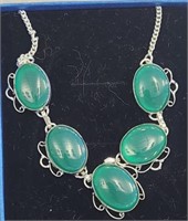 GREEN STONE NECKLACE MARKED 925