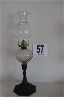Vintage Cast Iron Base Oil Lamp with Chimney(R2)