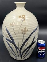 Large Iris Pottery Vase - Signed