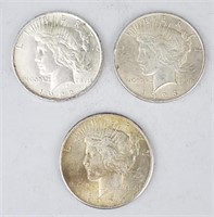 1922-D, 1923 & 1925 90% Silver Peace Dollars.