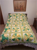 Vintage handmade yellow and green quilt