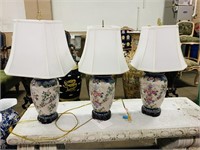 Vintage Painted Chinoiserie Table Lamp X 3