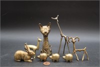8 Mini Brass Cat, Pigs, Rabbit+ Lucky Figurines