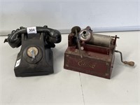 Vintage Telephone and Edison Phonograph (A/F)