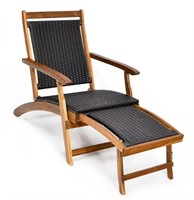 Patio Folding Rattan Lounge Chair Wooden Frame