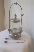 Antique Victorian Pickle Castor with tongs.