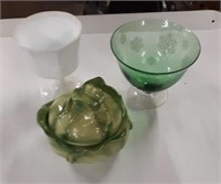 Glass Bowl, Candy Dish & Milk Glass Goblet