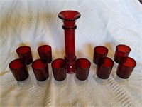 11 pcs ruby red, 10 sorbet & candle stick