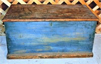 Primitive blue painted storage chest, 13x30x14.5"h