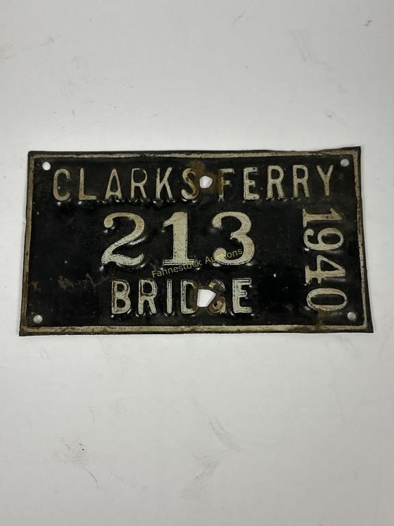 1940 Clarks Ferry Bridge No. 213 metal license