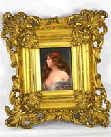 Framed German Porcelain Plaque of Lady