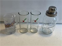 4- glasses and mason jar - BUDWEISER 2000 Frosted