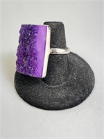 Very Large Sterling Druzy Ring 18 Grams Size 7.5