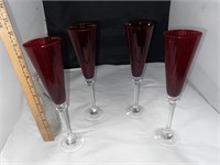 Ruby Fluted Champagne Glasses X4