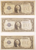 Three Fine to VF 1928 Funny Back $1 Notes