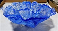 Blue Scalloped Bowl, Approx 14" dia