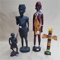 Lot of African Wood Carved Statues & Wood Native