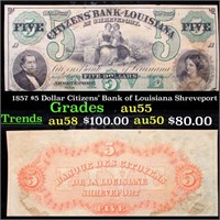 1857 $5 Dollar Citizens' Bank of Louisiana Shrevep