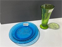 Blue Plate & Green Vase