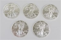 5 2021 One Ounce Fine Silver Eagle Coins.