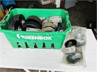 bin of various size dolly wheels