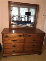 Dresser with mirror and 3 drawer night stand