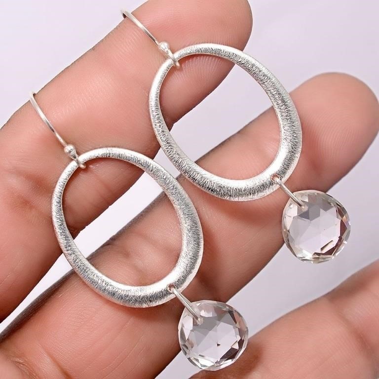 925 Sterling Silver White Quartz Earrings