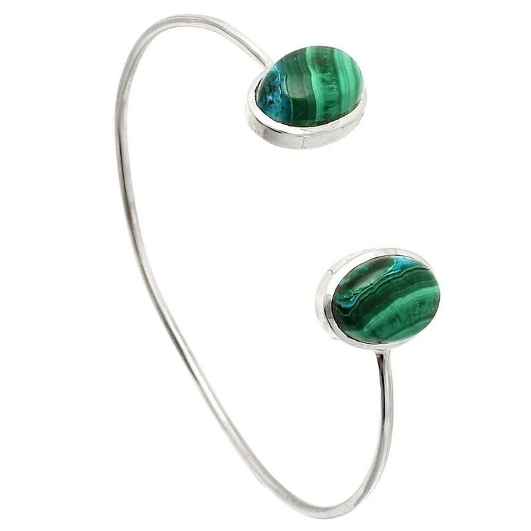 Sterling Silver Malachite Cuff Bangle Bracelet