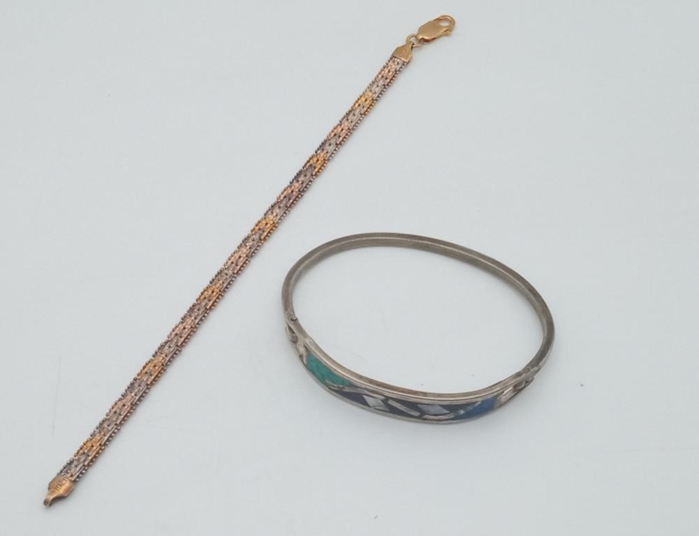 Sterling Gold overlay bracelet & Inlaid bracelet