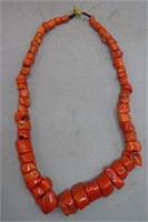 TIBETO-CHINA CARVED CORAL CEREMONIAL NECKLACE