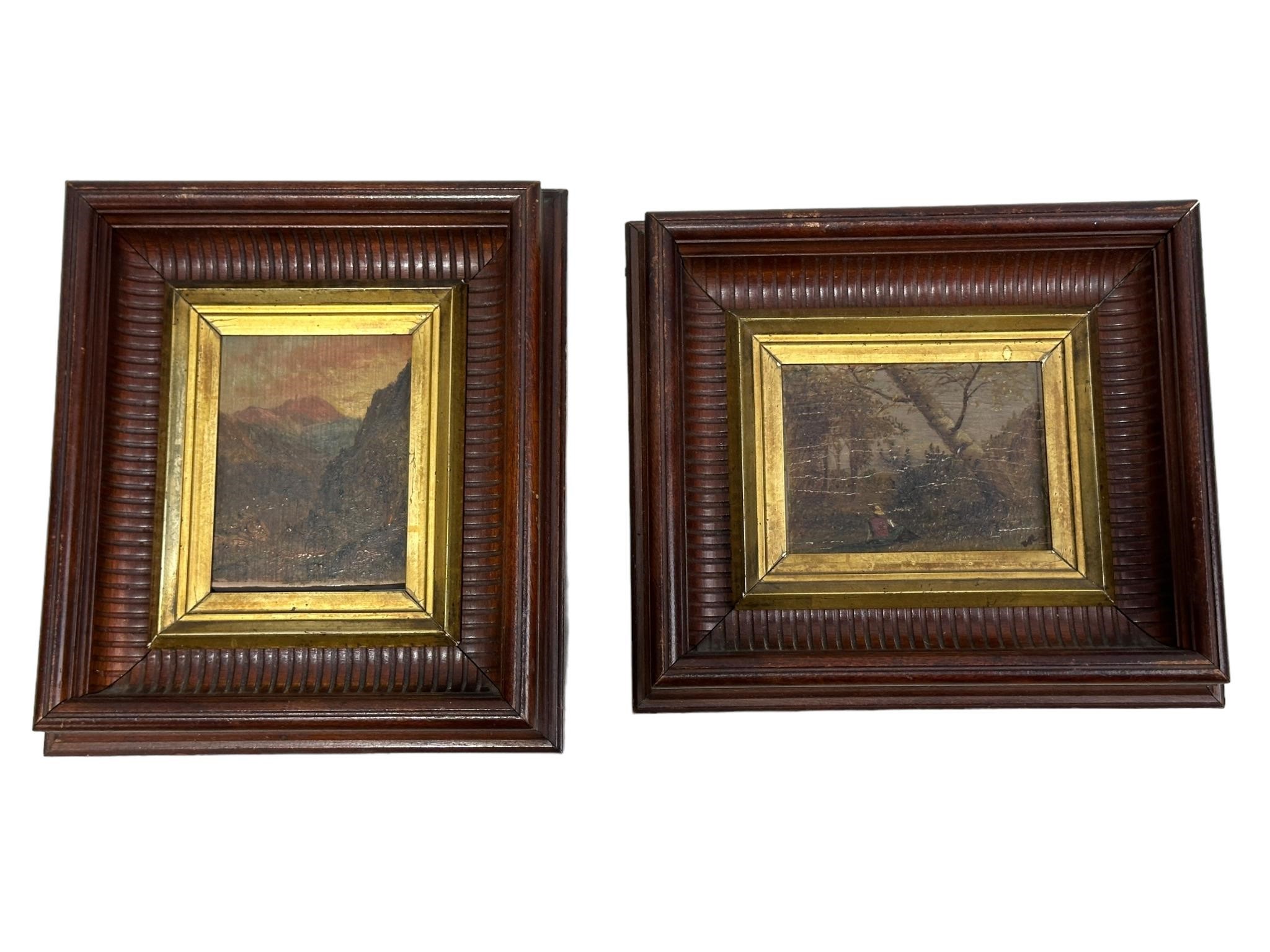 2 Antique Oil on Board Paintings