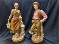 Royal Dux Bohemia Porcelain 21" Figurine Pair **