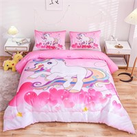 Unicorn Bedding  Queen  3-Pcs  90'x90'  Pink