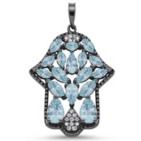 925 Silver Aquamarine Hand of Hamsa Pendant