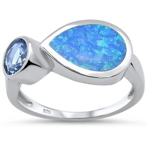 Sterling Silver Blue Opal Tanzanite Created Ring