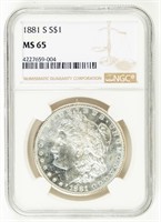 Coin 1881-S Morgan Silver Dollar NGC-MS65