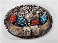 NATIVE AMERICAN STERLING BELT BUCKLE W/ CLAWS