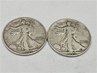 2-1942 D Walking Liberty Half Dollar Silver Coins
