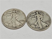 2- 1942 S Walking Liberty Half Dollar Silver Coins
