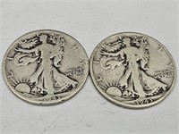 2-1943 D Walking Liberty Half Dollar Silver Coins