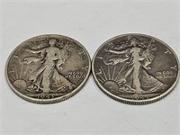 2-1943 Walking Liberty Half Dollar Silver Coins
