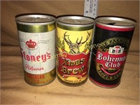3 vintage flat top beer cans