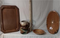 Painted Crock Pitcher, Solid Wood Bowls, LgTray