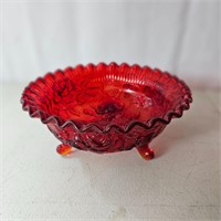 Ruby Red Footed Bowl w/ Ruffles